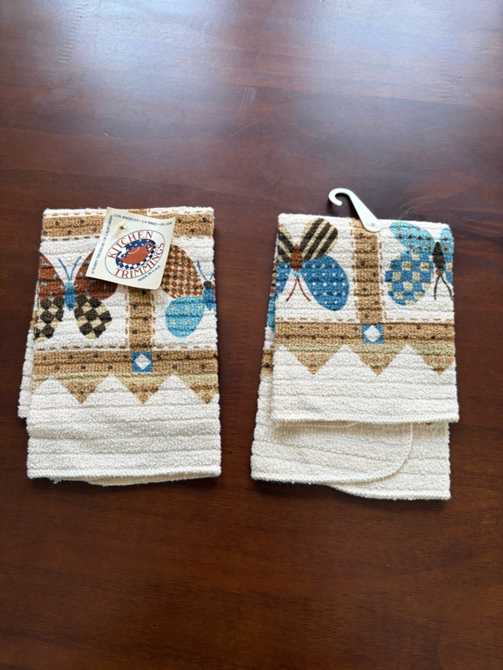Vintage 70s washcloth terry dish cloths lot of 2 butterfly cottagecore print